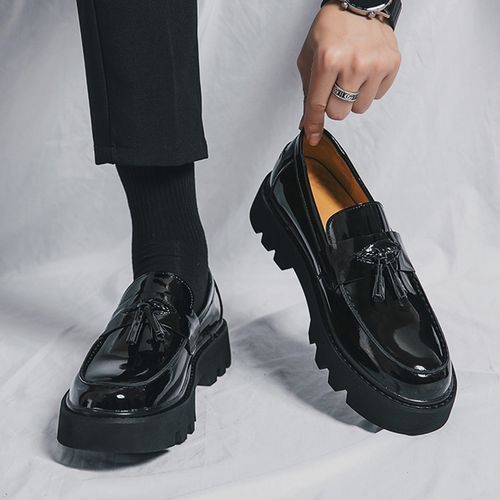 Men's Fashion Formal Shoes Black Heighten 5CM Platform Slip On Shoes Elegant Suit Business Office Leather Shoes For Men High Quality Tassels Designer Party & Wedding Patent Leather Male Dress Shoes