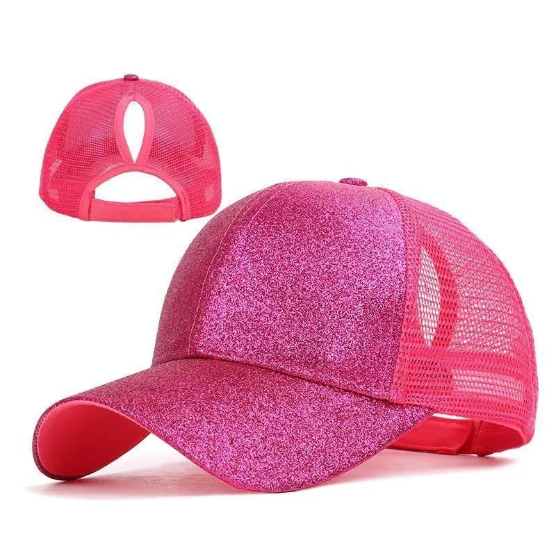 Women Outdoor Leisure Sports Sunscreen Hip-Hop Duue Mesh Hat Open Ponytail Hat Green Onion Powder Baseball Cap Sun Hat