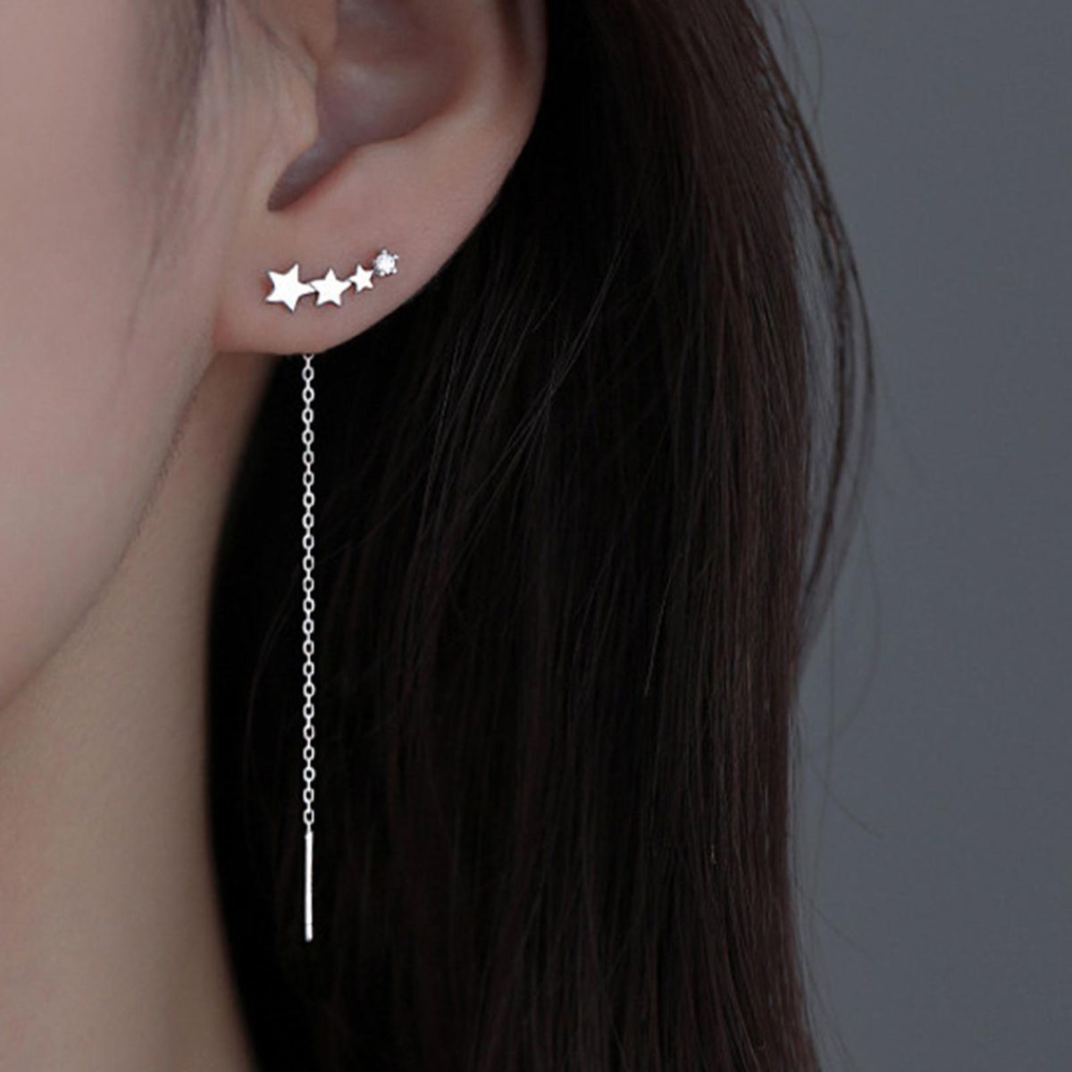 1 Pair Hanging Earrings Female Stars Chains Tassel Eardrop Silver