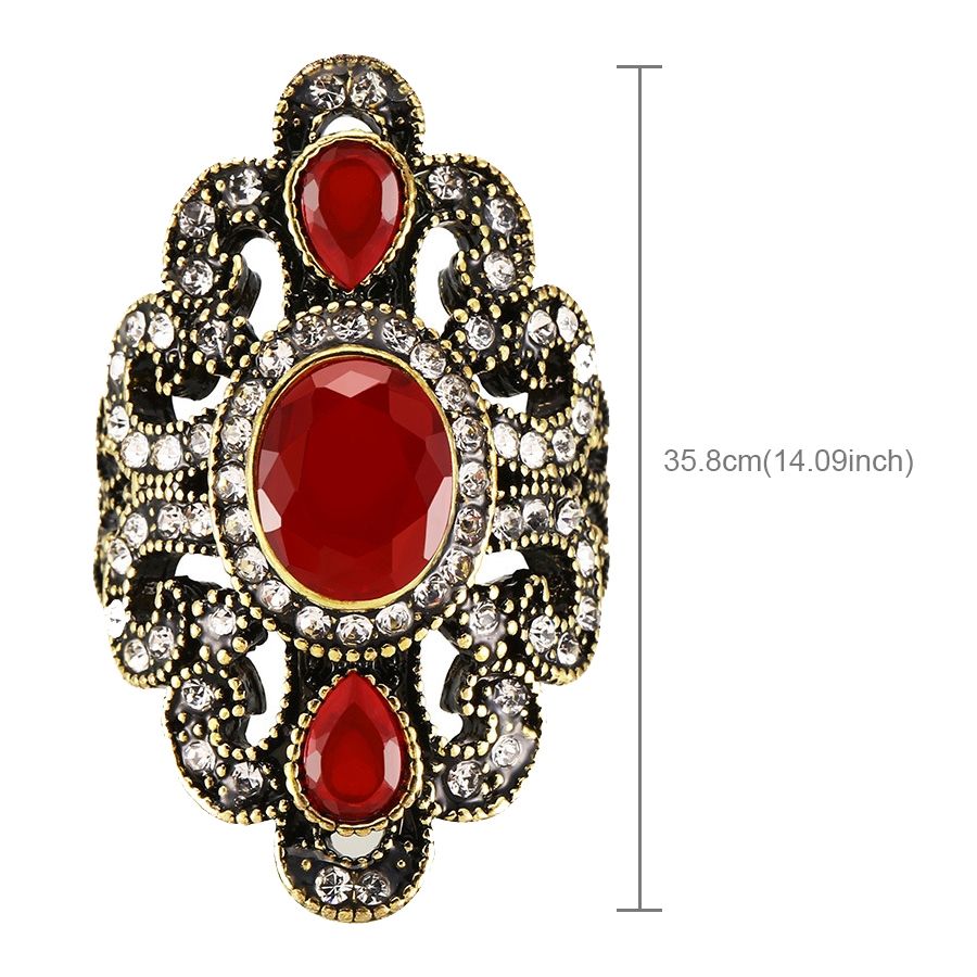 Vintage Ethnic Style Exquisite Carved Inlaid Acrylic Resin Hollow Ring, Ring Size:9(Red)
