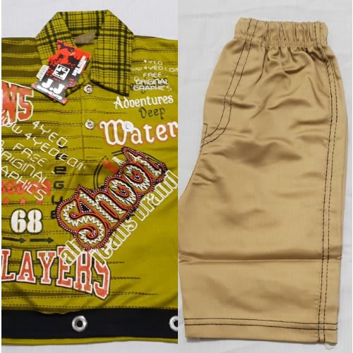 Boys Short Sleeve Checked Collar T-Shirt With Chinos 3/4 Short