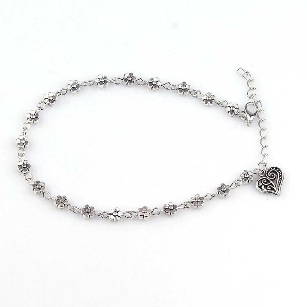 Boho Women Flower Heart Pendant Ankle Foot Bracelet-