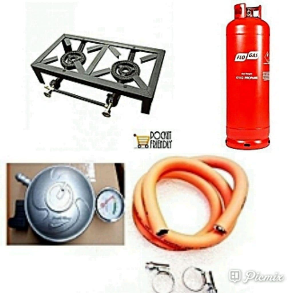 19kg Gas Cylinder, Maximum Size-2 Burner Industrial Cooker, Hose Regulator & 2 Clips