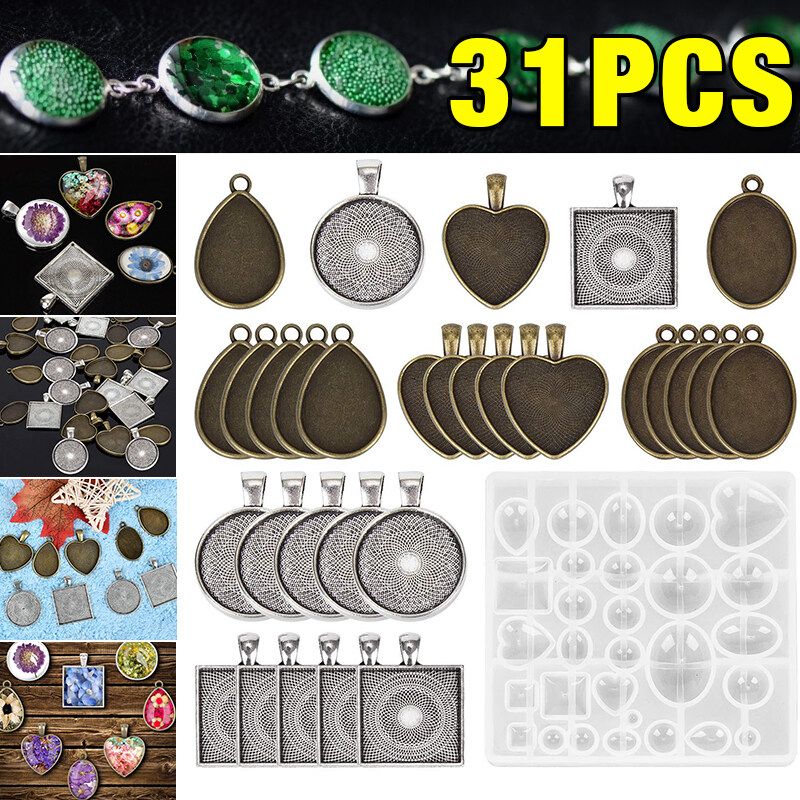 31pcs Silicone Casting Molds Tools Jewelry Pendant Resin Mould Craft DIY Tools Set