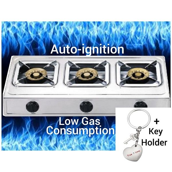 3 Burners Gas Economy- Auto Ignition Gas Cooker+ Key Holder