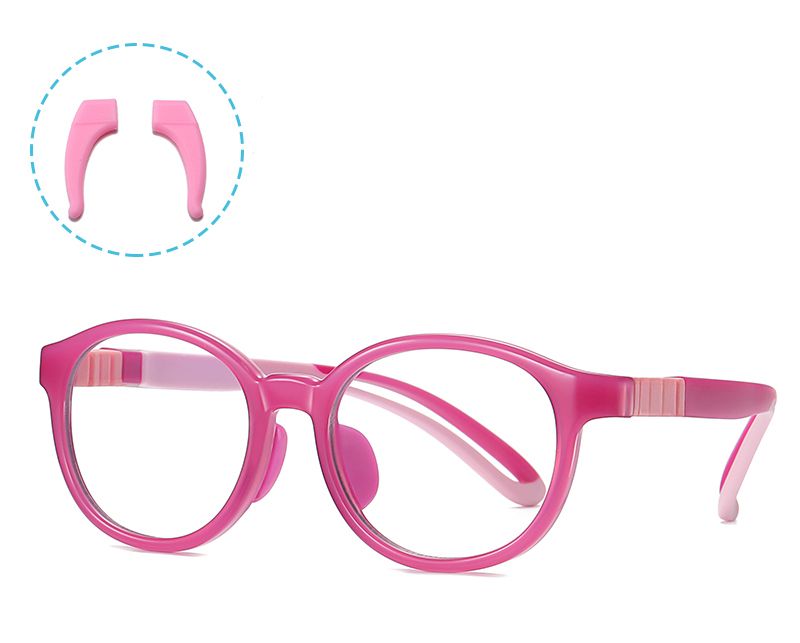 (rose Pink Frame)Peekaboo Kids Round Glasses Frame For Children Green Clear