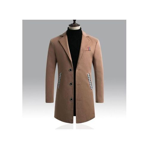 Khaki Autumn Winter New Men Woolen Coat Wool Mid-length Trench Single-breasted Jacket Male