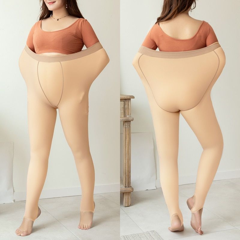 100g-Large Size Translucent Wool Pants Sock Winter Stocking  Hose Fleece Lined Tights-skin Half Foot