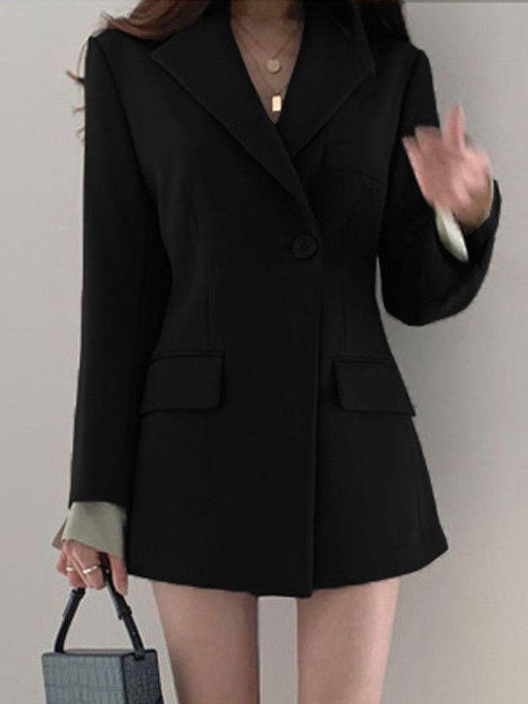 （Black）Suit Jacket Women's Mid-length 2022 Spring New Korean Version Casual