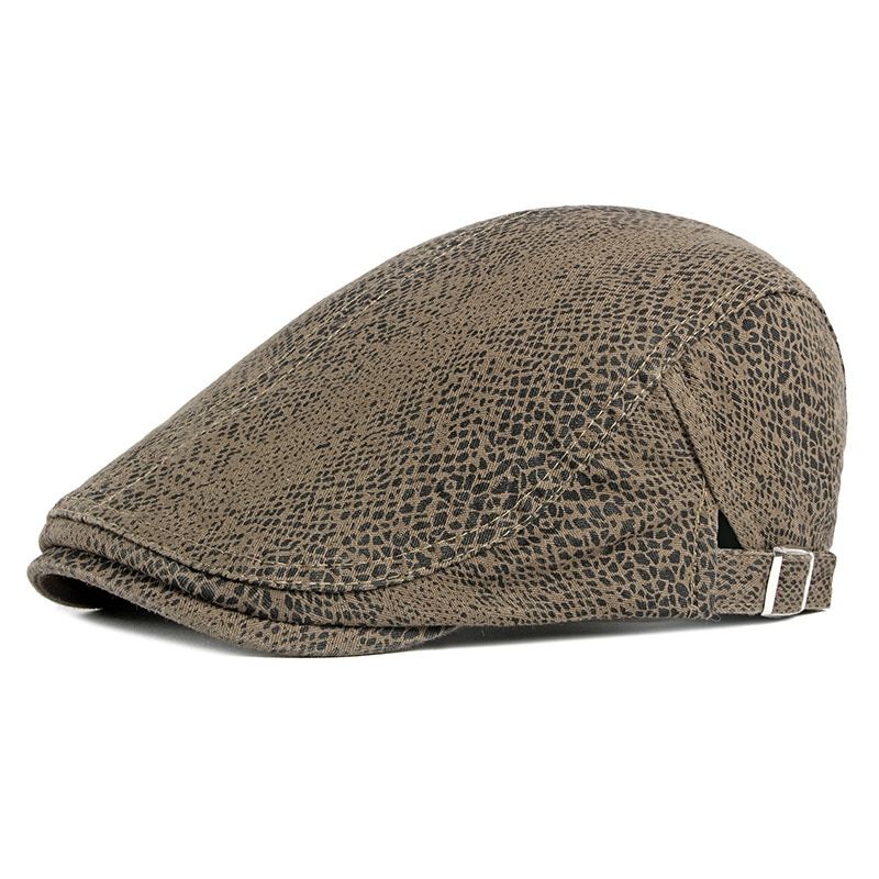 Spring Summer Hat Men Cotton Snakeskin Pattern Herringbone Berets Thin Flat