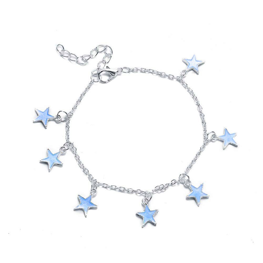 Women Elegant Beach Luminous Blue Star Pendant Anklets