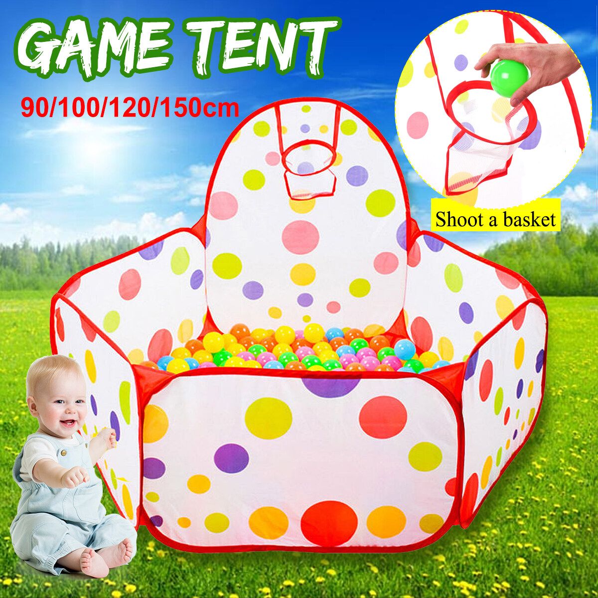 Foldable Basketball Pool Baby Game Tent Ball Pool Play Mat Pool 150cm