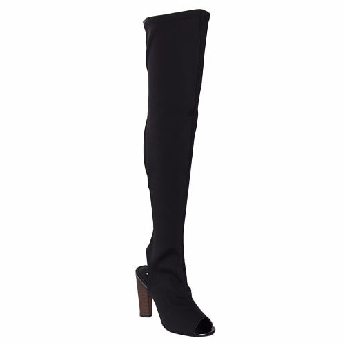 High Heel Boots with Over The Knee Thigh Fabric - Black