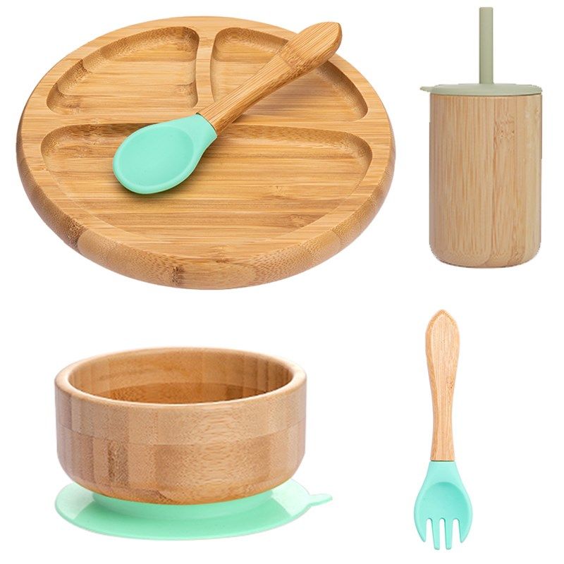 5Pcs Baby Non-Slip Tableware With Suction Plate Fork Spoon