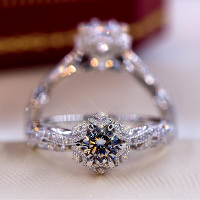 Girls ring Zhen Rong hollow flower stars simulation 1 carat zircon ring set with Mosan diamond zircon engagement ring