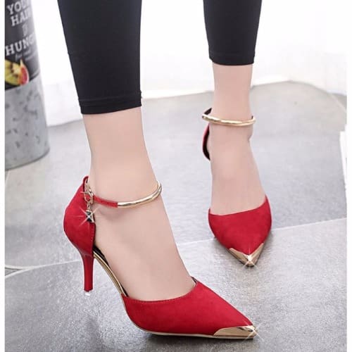 Women's Ankle Strap Heels - Red