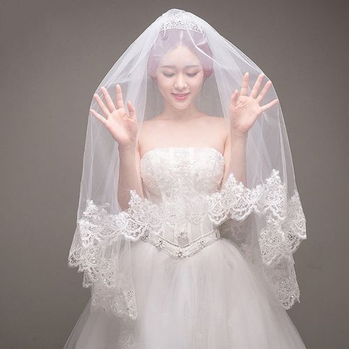 2 Tier Double Layer Women Wedding Veilitter Sequins Embellished Eyelash