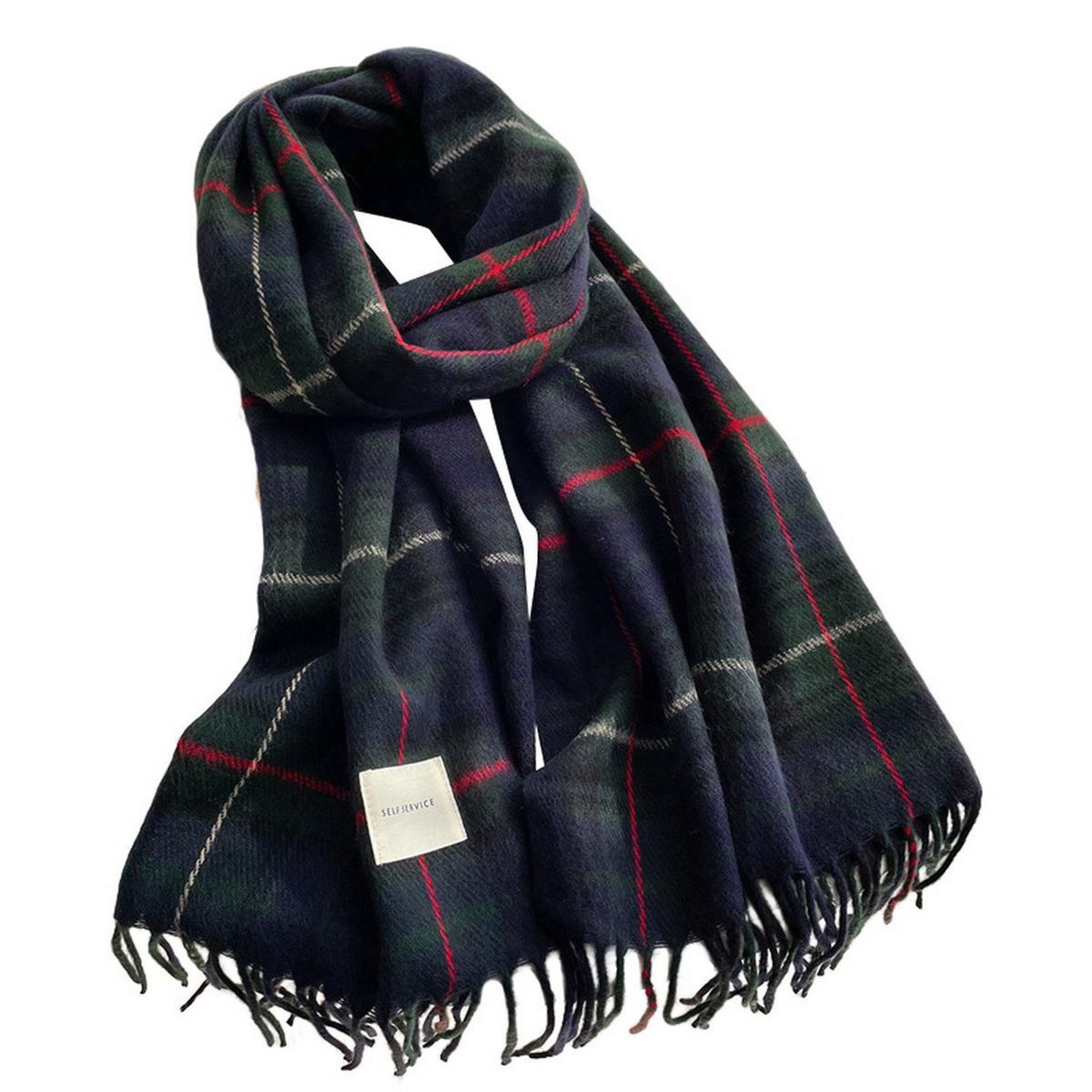 Wrap Shawl Lady Classic Plaid Pattern Thermal Scarf Navy Blue