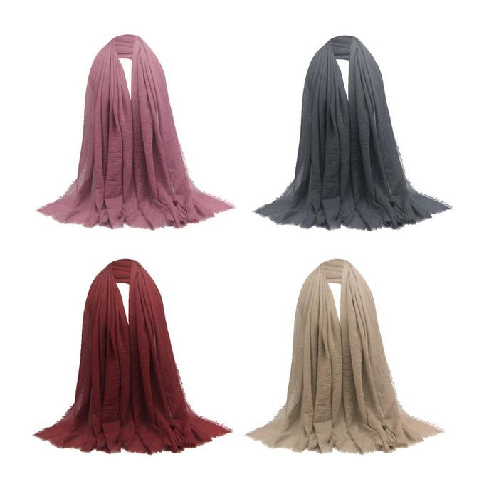 4 Pcs Fashion Soft Cotton Long Scarf Plain Hijab Muslim Turban