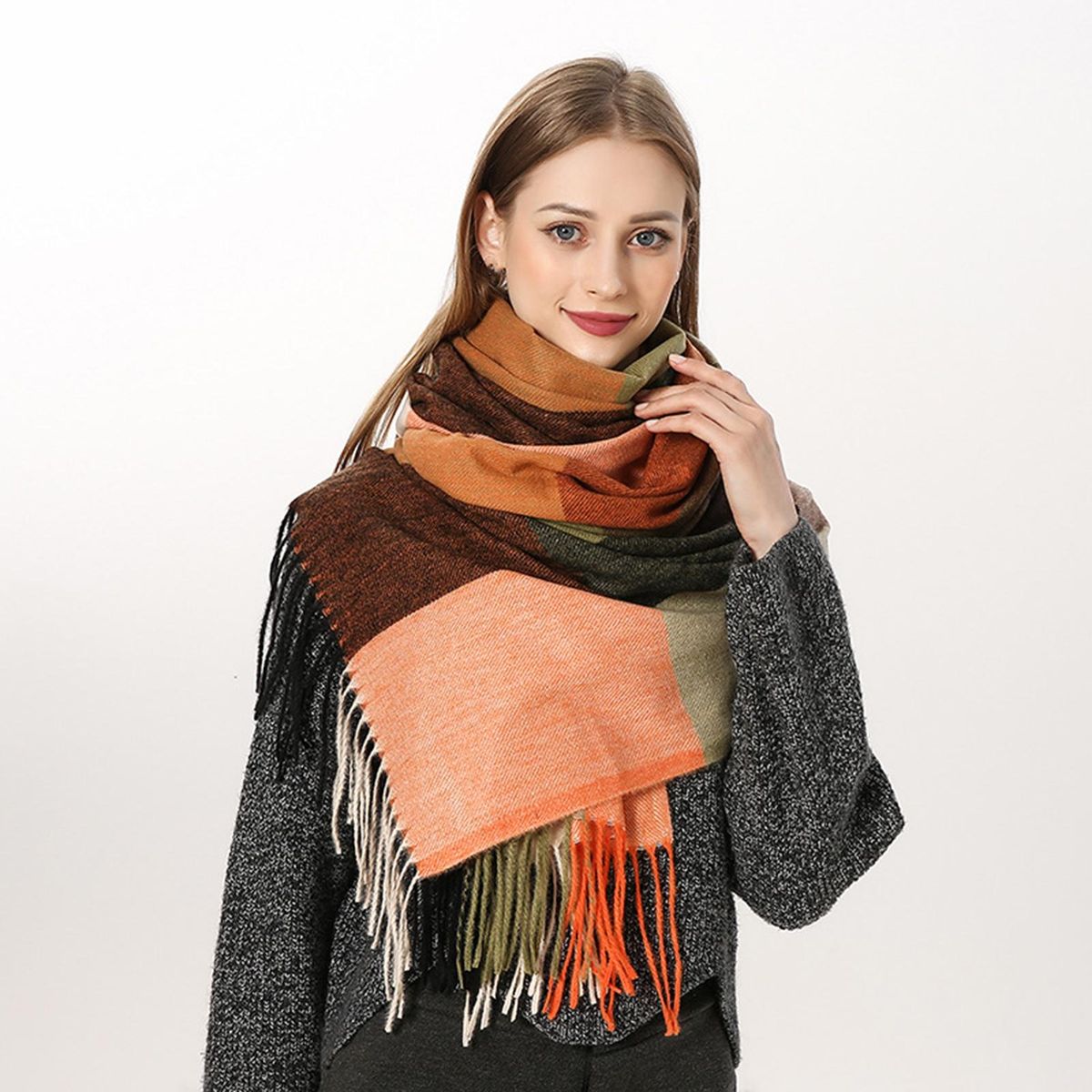 Women Scarf Cold Winter Ladies Long Blanket Scarf Orange