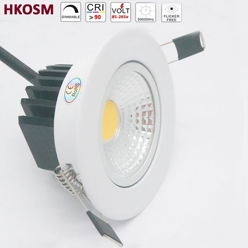 3W 5W 7W 9W 12W COB Dimmable LED Downlight 85-265V Recessed