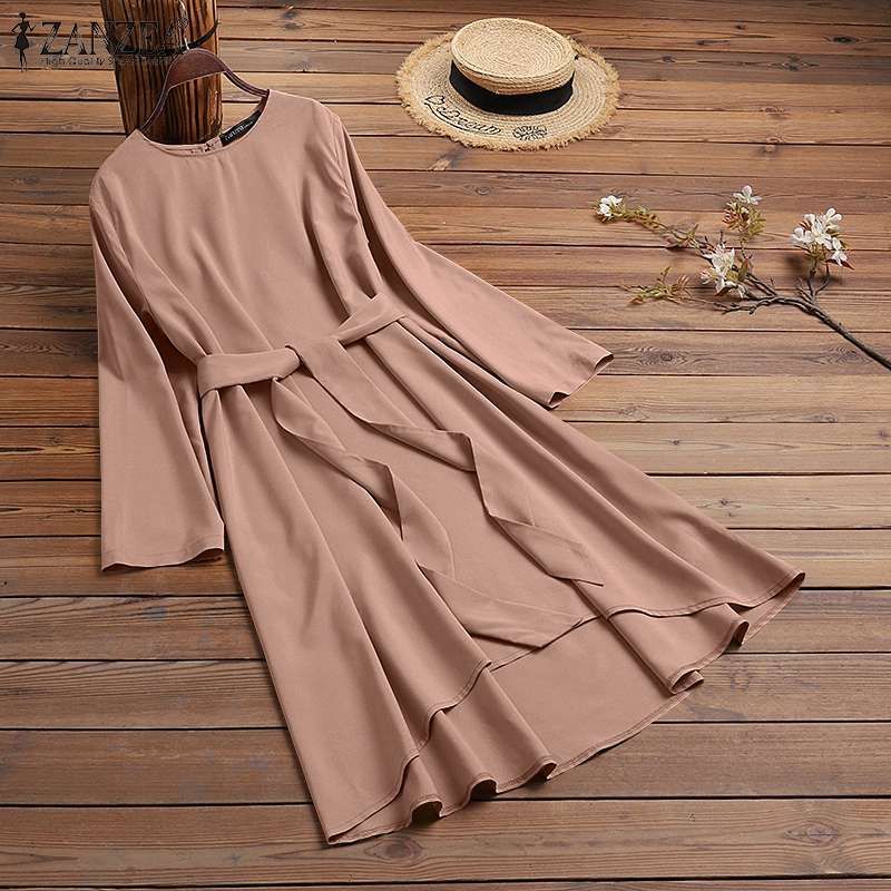 Spring Vintage Solid Blouse ZANZEA Women Casual Long Sleeve Tunic Tops-Nude