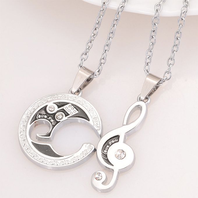 2Pcs/Set Fashion Moon Musical Note Pendant Necklace Couple Necklace