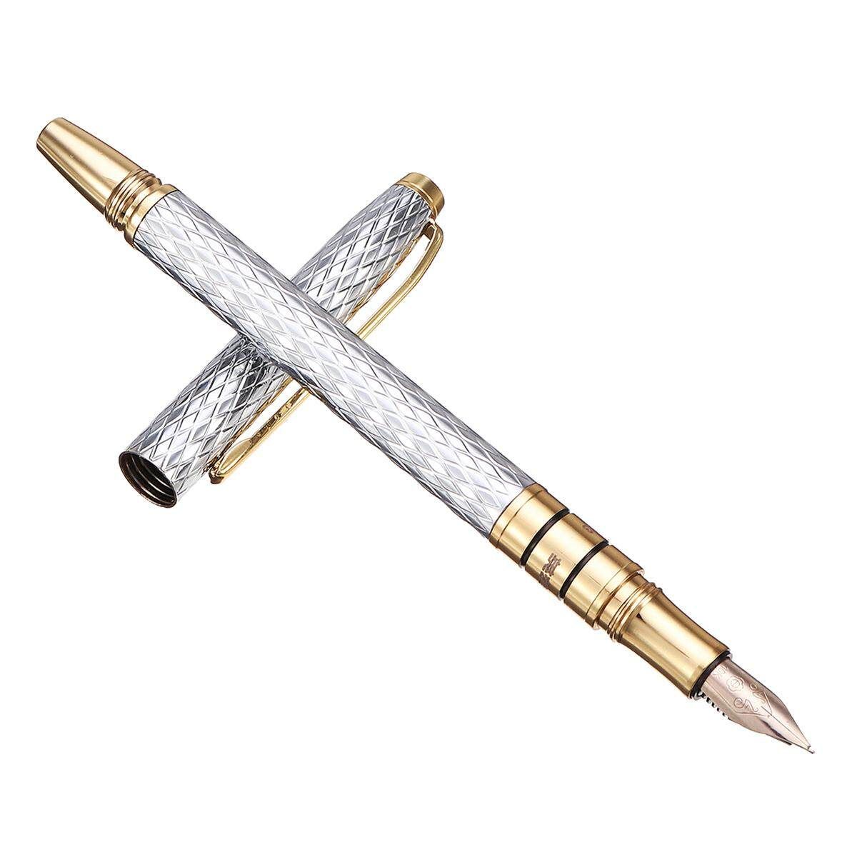 Hero H703 10K Metal Luxury Fountain Pen Medium Fine Nib 0.5mm With Box Gift Silver (silver)