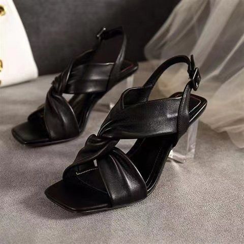 Twisted Crystals Heels Ladies Sandals- BLACK