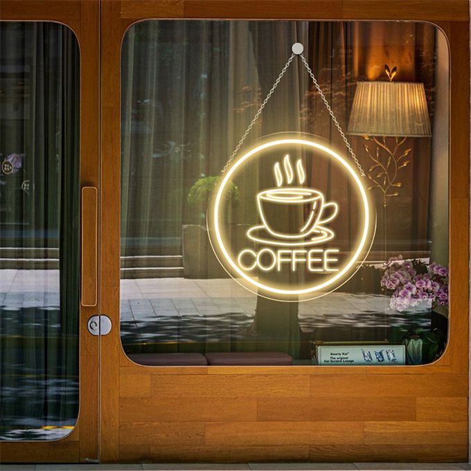 Coffee Neon Light 3D Art Carving Design For Wall Decoration