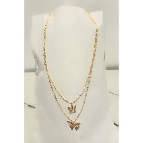 Two Layers Butterfly Necklace - Gold