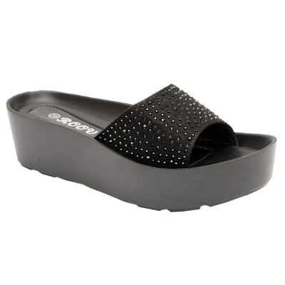 Frances Comfort Slippers With Top Studs - Black