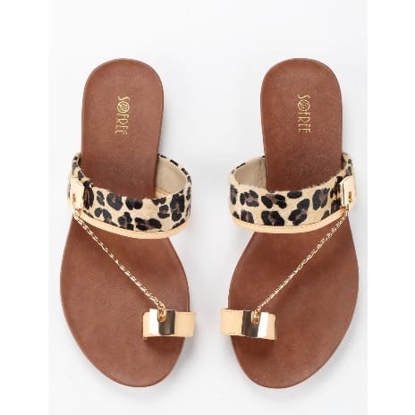 Brown Leopard Chain Flip Slippers