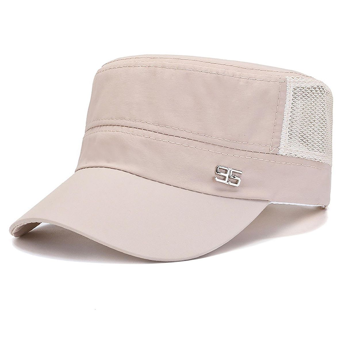 Sport Cap Mesh Hole Block Sun Solid Color Flat Top-Khaki