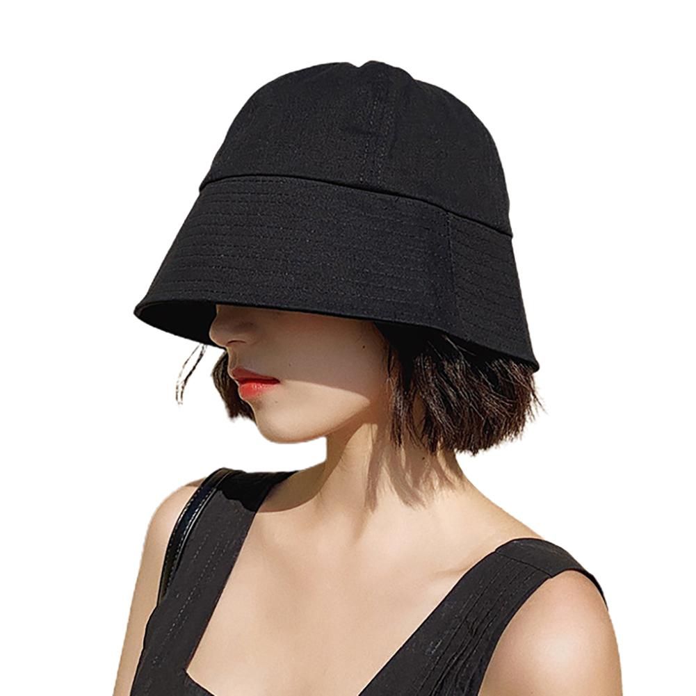 Solid Color Woman Girl Anti Sun Wide Brim Cover Face-Black