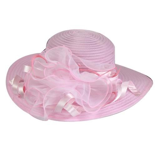 （Pink）65% Dropshipping!Ladies Hat Organza Floral Wide Brim Kentucky Derby Church Dress Sun Hat  RA