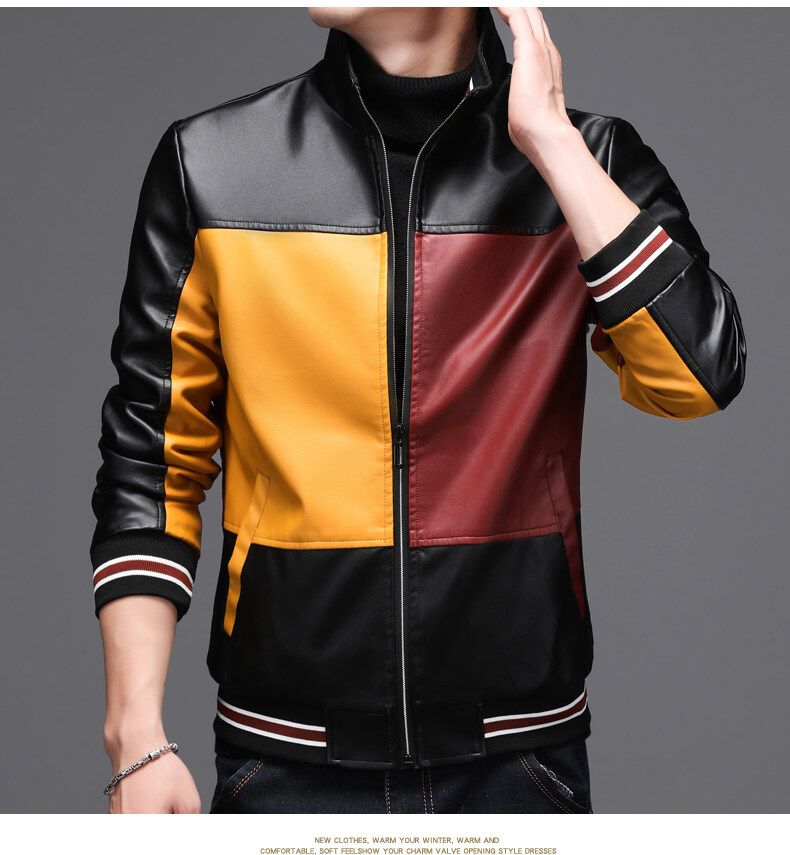 Men's Outdoor Casual Windproof Leather Jacket-Black Red
