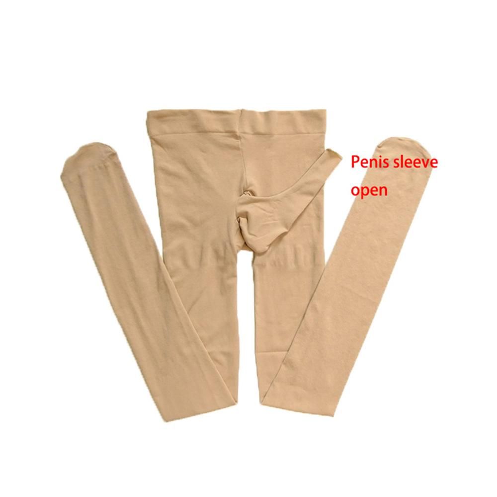 Penis Sleeve Tights Elastic Health Women Y Hose With Condom Fetish Wear Masturbation Collant Uni Medias Skin Open