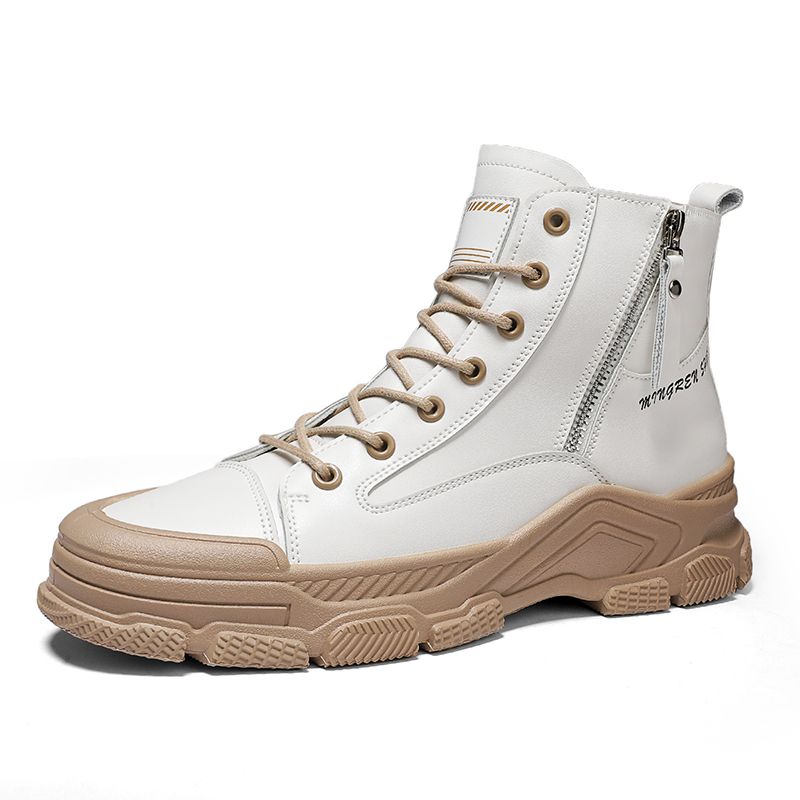 Men's Thick-soled Martin Boots Outdoor Work Shoes Shoes-White Grey