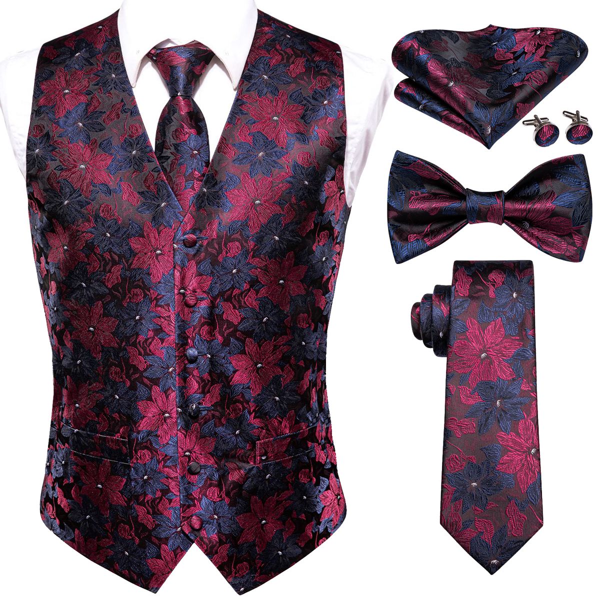 (0022-2045)Hi-Tie Luxury Silk Mens Vests Rose Gold Pink Striped Waistcoat Necktie Bowtie Hanky Cufflinks Set Waist Jacket For Men Wedding WAR