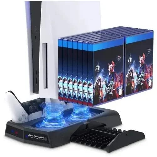 Ps5 Stand With Suction Cooling Fan And Dual Controller Charger Station