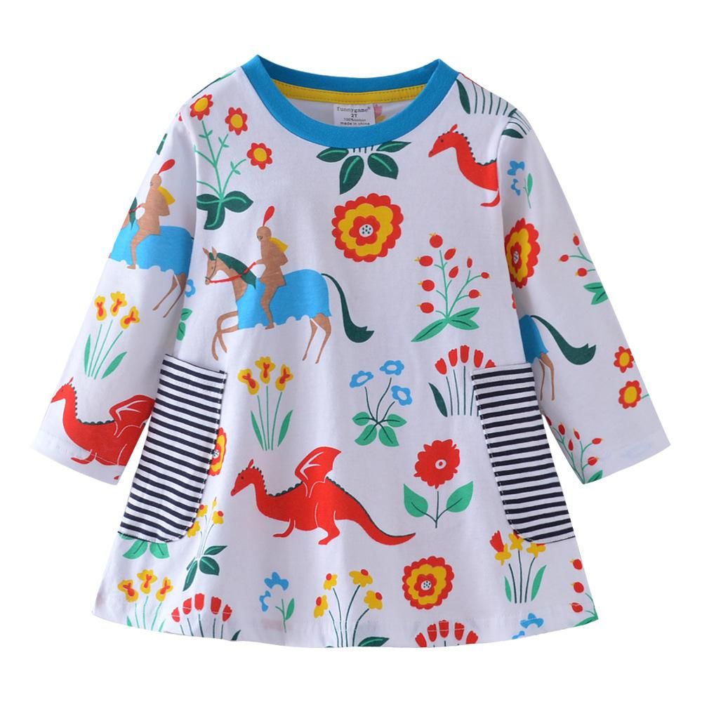 Autumn New European And American Style Children Shirt Long-Sleeved Girls' Dress Knitted Gi