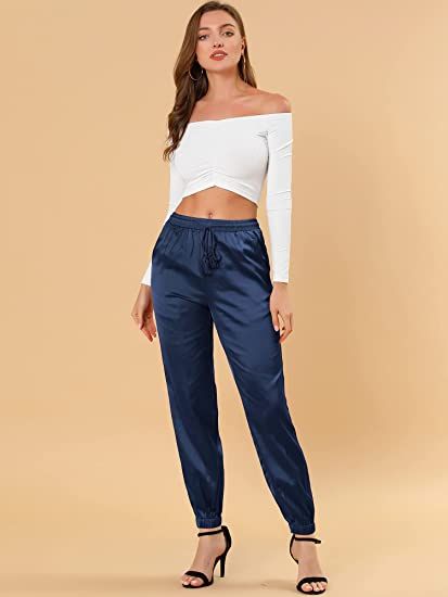 Navy Blue Corporate Office Palazzo Pant For Female With An Elastic Waist