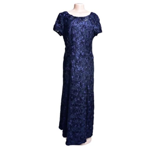 Sequin & Soutache Lace Gown - Blue