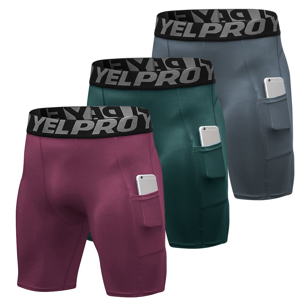 3 Pack Men Compression Shorts Active Workout Underwear With Pocket