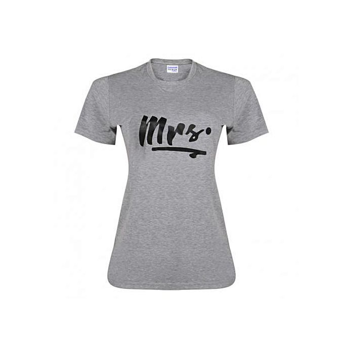 Couple Mrs Printed T Shirt- Grey
