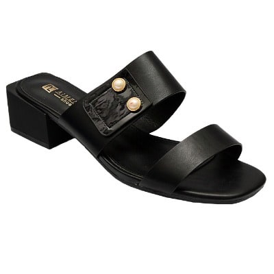 Rose Leather Sandal With Side Pearl Detail - Black