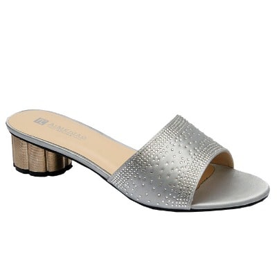 Janet Satin Slipper With Studs - Silver