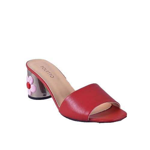 Slipper With Flowery Heel - Red