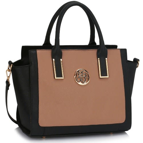 Polished Metal Shoulder Handbag With Freebies - Black / Nude